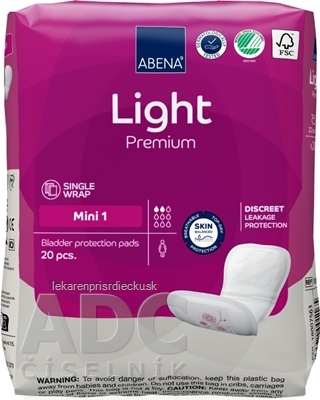 ABENA Light Premium Mini 1 absorpčné vložky, anatomické, savosť 180 ml, 1x20 ks