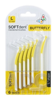 Medzizubné kefky SOFTdent Butterfly L 0,7 mm zahnuté, žlté 1x6 ks