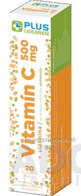 PLUS LEKÁREŇ Vitamín C 500 mg + vláknina tbl eff s príchuťou pomaranča 1x20 ks