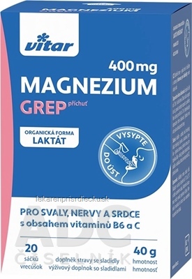VITAR Magnézium 400 mg + vitamíny B6 a C vrecúška s príchuťou grepu 1x20 ks