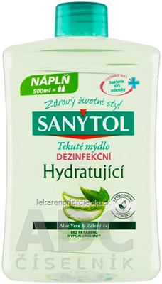 SANYTOL Tekuté mydlo DEZINFEKČNÉ Hydratujúce Aloe Vera a zelený čaj, náhradná náplň 1x500 ml