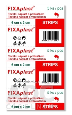 FIXAplast STRIPS náplasť textilná s vankúšikom 6x2 cm, 1x5 ks