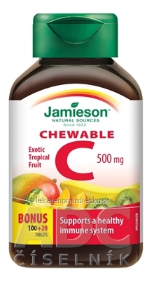 JAMIESON VITAMÍN C 500 mg tropické ovocie tbl na cmúľanie, 100+20 zadarmo (120 ks)
