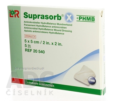 SUPRASORB X KRYTIE NA RANY + PHMB kompresy hydrobalančné antibakteriálne (5x5 cm)1x5 ks