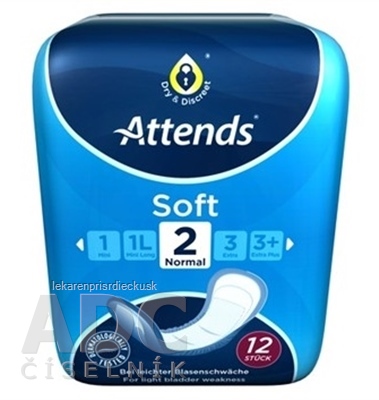 ATTENDS Soft Normal 2 ženské inkontinenčné vložky, savosť 449 ml, veľkosť 26,5 cm, 1x12 ks