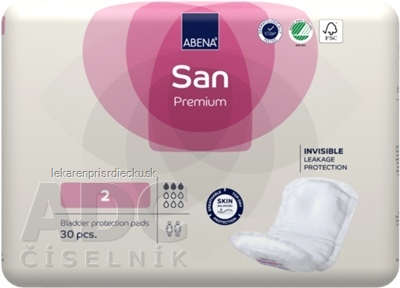 ABENA San Premium 2 inkontinenčné vložky, anatomické, 11x26 cm, savosť 350 ml, 1x30 ks