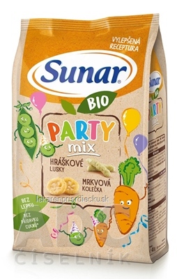 Sunar BIO Chrumky Party mix (hráškové struky a mrkvové kolieska)(od ukonč. 12. mesiaca) 1x45 g