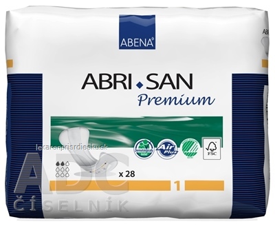 ABENA ABRI SAN Premium 1 inkontinenčné vložky, priedušné, anatomické, 10x22 cm, savosť 200 ml, 1x28 ks