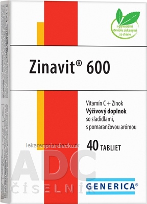 GENERICA Zinavit 600 s pomarančovou arómou tbl (vitamín C + Zinok) 1x40 ks