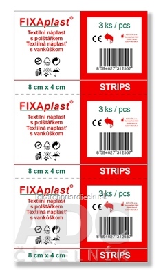 FIXAplast STRIPS náplasť textilná s vankúšikom 8x4 cm, 1x3 ks