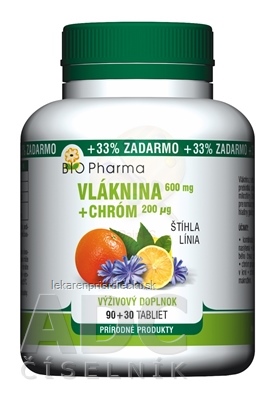BIO Pharma Vláknina 600 mg, Chróm 200 µg tbl 90+30 (33% ZADARMO) (120 ks)