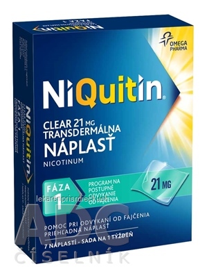 NiQuitin CLEAR 21 mg/24 h emp tdm (vre.PET/LDPE/Al/adhezív.vrstva/acrylonitril kopolymér) 1x7 ks
