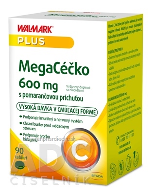 WALMARK MegaCéčko 600 mg cmúľacie tablety, príchuť pomaranč 1x90 ks