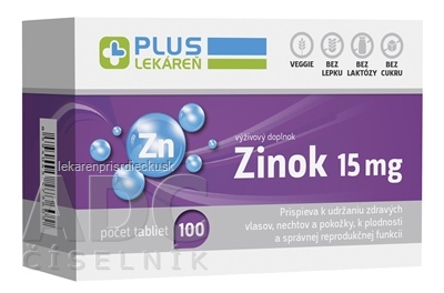 PLUS LEKÁREŇ Zinok 15mg tbl 1x100 ks