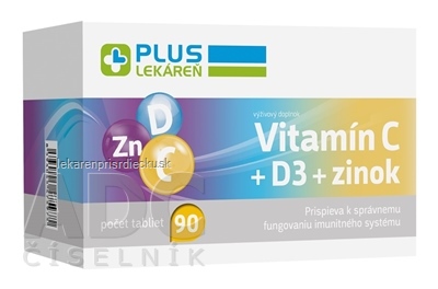 PLUS LEKÁREŇ Vitamín C + D3 + Zinok tbl 1x90 ks