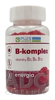 PLUS LEKÁREŇ B-komplex - vitamíny B3, B6, B12 želé cukríky, malinová príchuť 1x60 ks