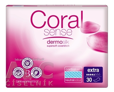 Coral Sense Extra vložky inkontinenčné, pre ženy, 33 cm, 1x30 ks