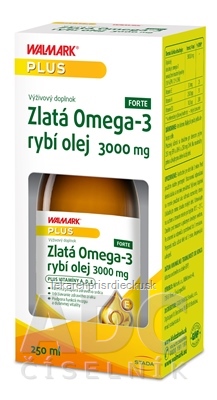 WALMARK Zlatá Omega-3 rybí olej 3000 mg s vitamínom A, D a E 1x250 ml