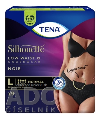 TENA Silhouette Normal Noir L čierne dámske naťahovacie inkontinenčné nohavičky 1x9 ks