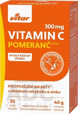 VITAR vitamín C 300 mg + rakytník + zinok vrecúška, sypká zmes s príchuťou pomaranč 1x20 ks